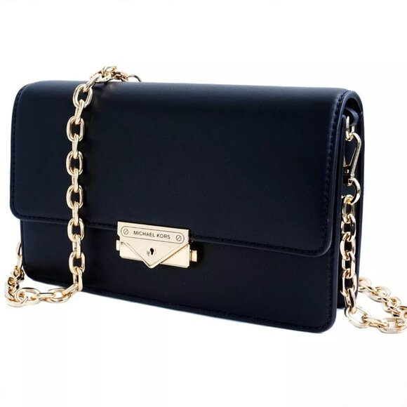 Michael Kors CECE Medium Flap Structured Clutch Chain Shoulder Bag Black NWT - Picture 3 of 13